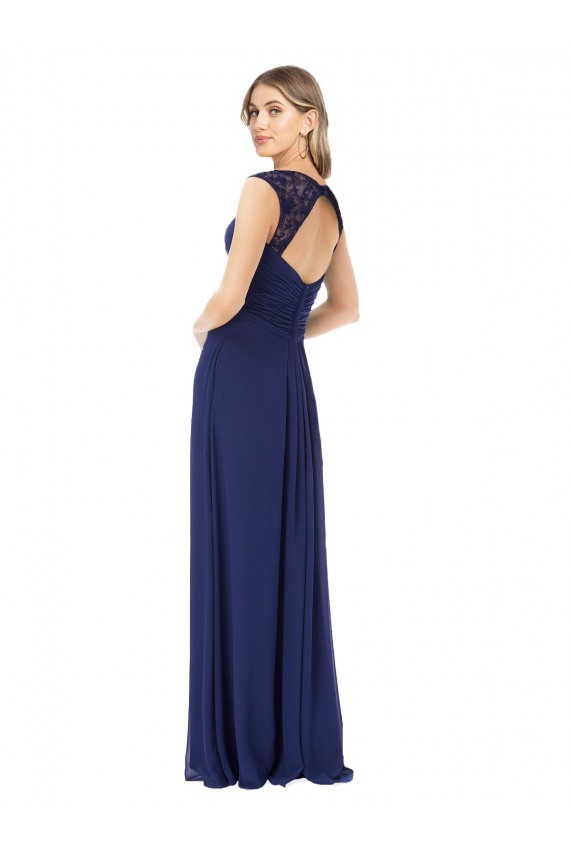 Cap Sleeves V-Neck Soft Chiffon Sapphire Long Bridesmaid Dress Adelaide