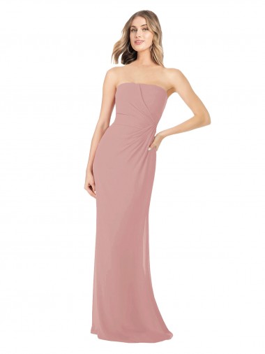 Sleeveless Strapless Soft Chiffon Dusty Pink Long Bridesmaid Dress Adelaide