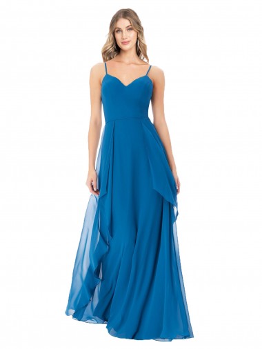 Sleeveless Sweetheart Soft Chiffon Peacock Blue Long Bridesmaid Dress Adelaide