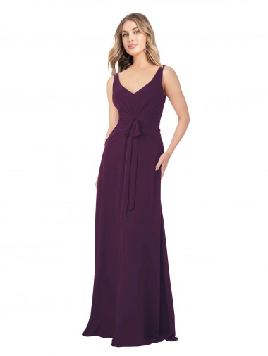 Sleeveless V-Neck Chiffon Grape Long Floor Length Bridesmaid Dress Adelaide