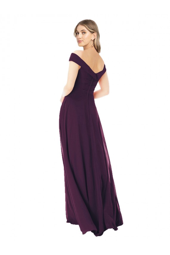 Sleeveless Off the Shoulder Soft Chiffon Grape Long Bridal Party Dress Adelaide