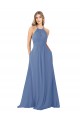 Sleeveless High Neck Soft Chiffon Windsor Blue Long Bridesmaid Dress Adelaide
