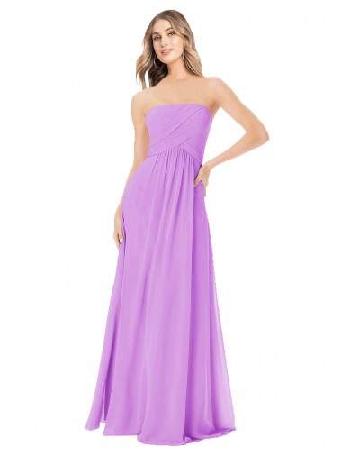 Sleeveless Strapless Soft Chiffon Violet Long Bridesmaid Dress Adelaide