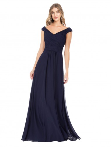 Sleeveless Off the Shoulder Soft Chiffon Dark Navy Long Evening Dress / Bridesmaid Dress Adelaide