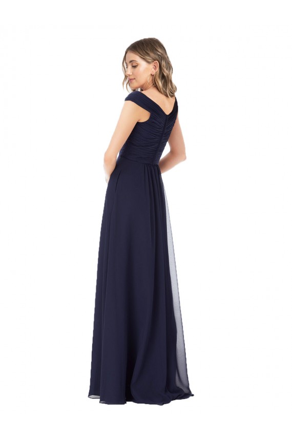 Sleeveless Off the Shoulder Soft Chiffon Dark Navy Long Evening Dress / Bridesmaid Dress Adelaide
