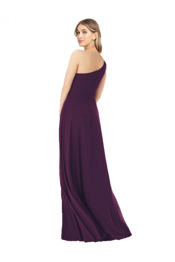 Sleeveless One Shoulder Soft Chiffon Grape Long Formal Dress / Bridesmaid Dress Adelaide