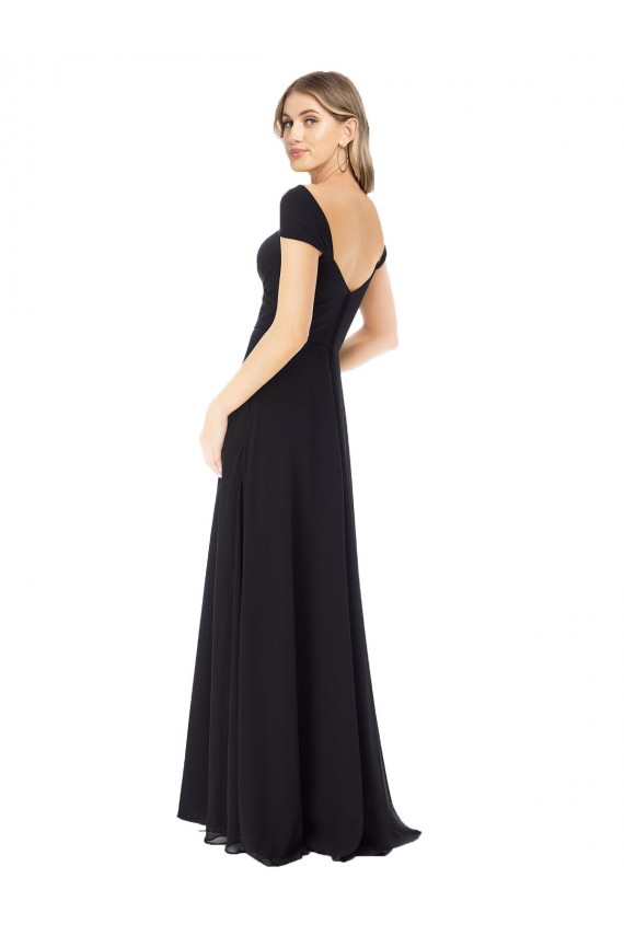Cap Sleeves Sweetheart Soft Chiffon Black Long Bridesmaid Dress Adelaide