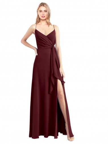 Sleeveless V-Neck Chiffon Burgundy Gold Long Floor Length Bridesmaid Dress Adelaide