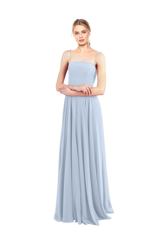 Sleeveless Square Neck Soft Chiffon Light Sky Blue Long Bridesmaid Dress Adelaide