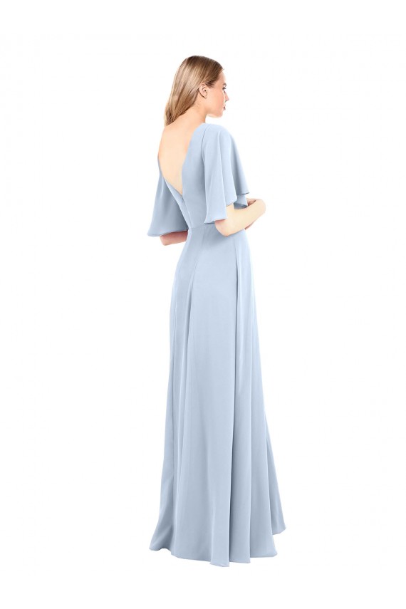 Flutter Sleeves V-Neck Chiffon Light Sky Blue Long Bridesmaid Dress / Evening Dress Adelaide