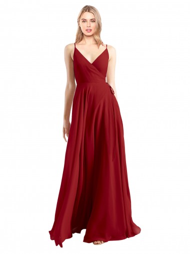 Sleeveless V-Neck Luxe Chiffon Red Long Bridesmaid Dress Adelaide