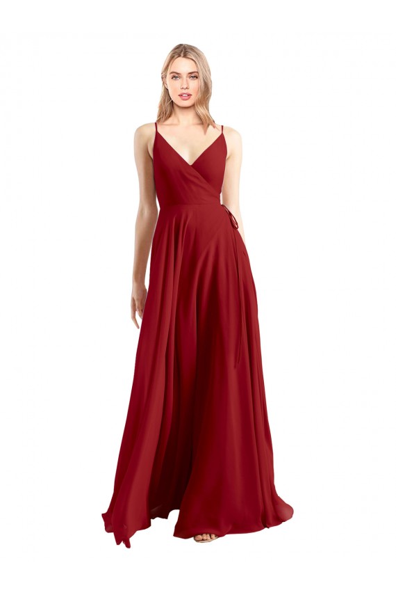 Sleeveless V-Neck Luxe Chiffon Red Long Bridesmaid Dress Adelaide