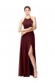 Sleeveless High Neck Soft Chiffon Burgundy Gold Long Bridesmaid Dress Adelaide