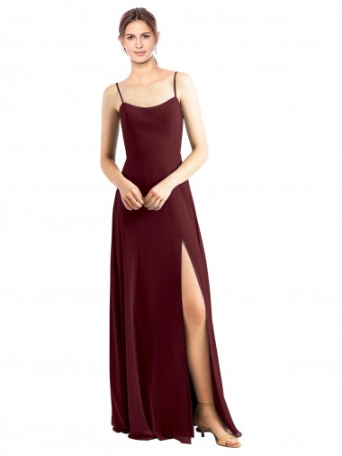 Sleeveless Scoop Neck Chiffon Burgundy Gold Long Bridesmaid Dress / Evening Dress Adelaide