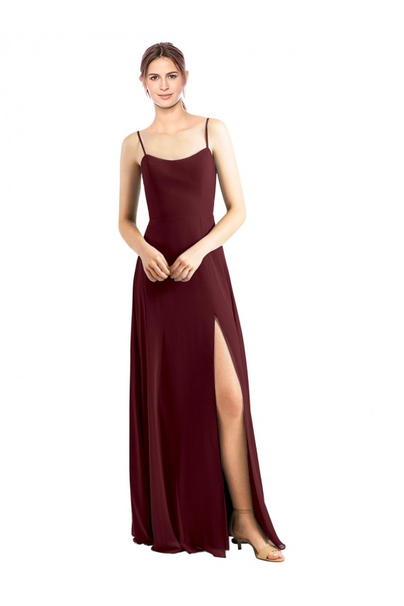 Sleeveless Scoop Neck Chiffon Burgundy Gold Long Bridesmaid Dress / Evening Dress Adelaide