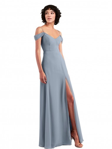 Sleeveless V-Neck Chiffon Dusty Blue Long Formal Dress / Bridesmaid Dress Adelaide
