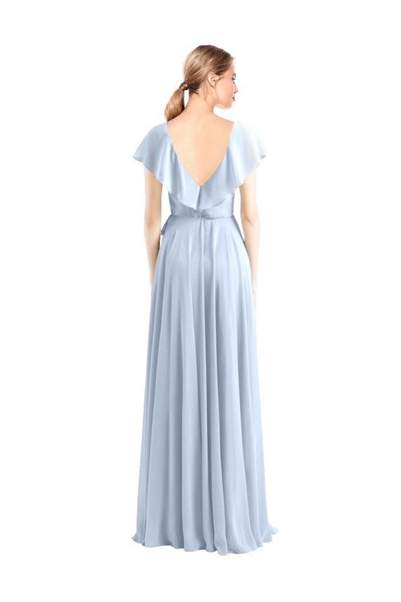 Flutter Sleeves V-Neck Soft Chiffon Royal Blue Long Bridesmaid Dress Adelaide