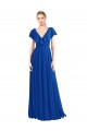 Flutter Sleeves V-Neck Soft Chiffon Royal Blue Long Bridesmaid Dress Adelaide