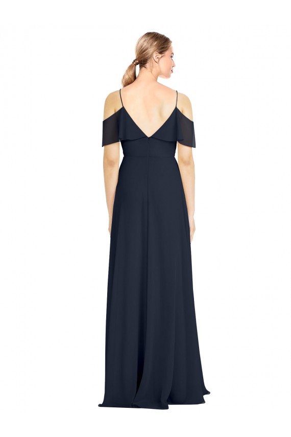 Sleeveless V-Neck Lxue Chiffon Dark Navy Long Bridesmaid Dress Adelaide