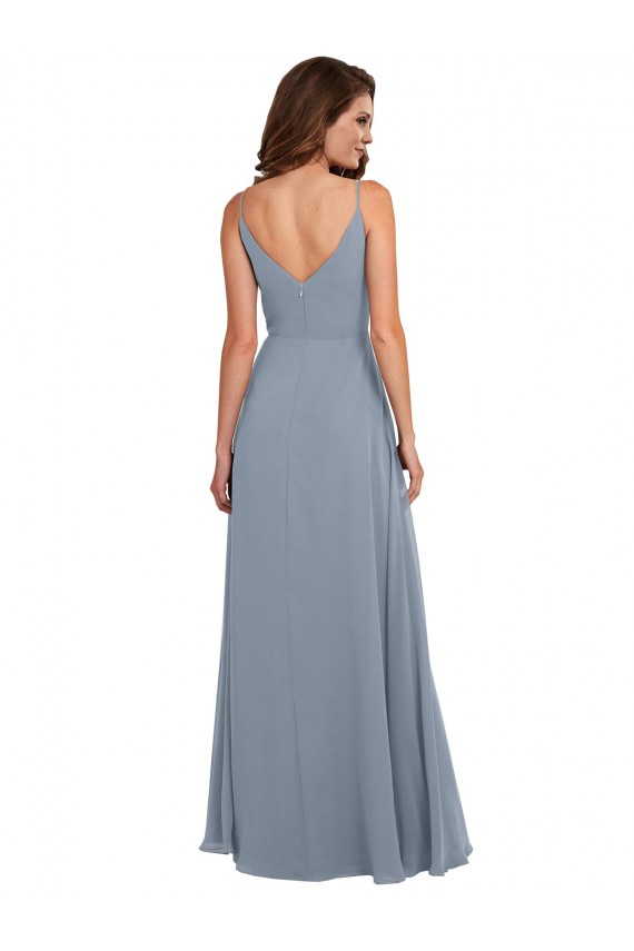 Sleeveless Cowl Neck Soft Chiffon Dusty Blue Long Formal Dress / Bridesmaid Dress Adelaide