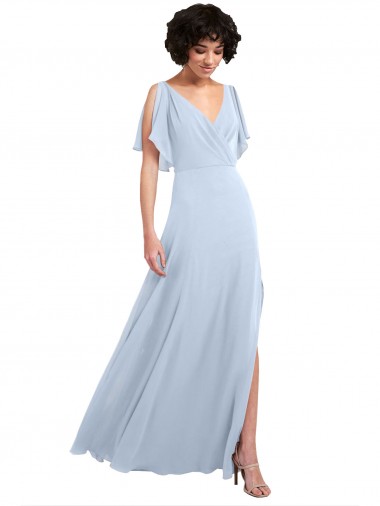 Split Sleeves V-Neck Soft Chiffon Light Sky Blue Long Bridesmaid Dresses Adelaide