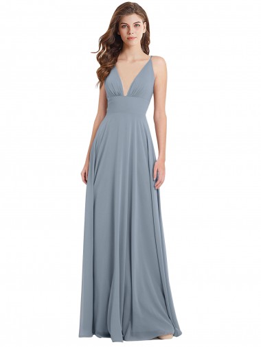 Sleeveless V-Neck Chiffon Dusty Blue Long Bridesmaid Dress / Evening Gowns Adelaide
