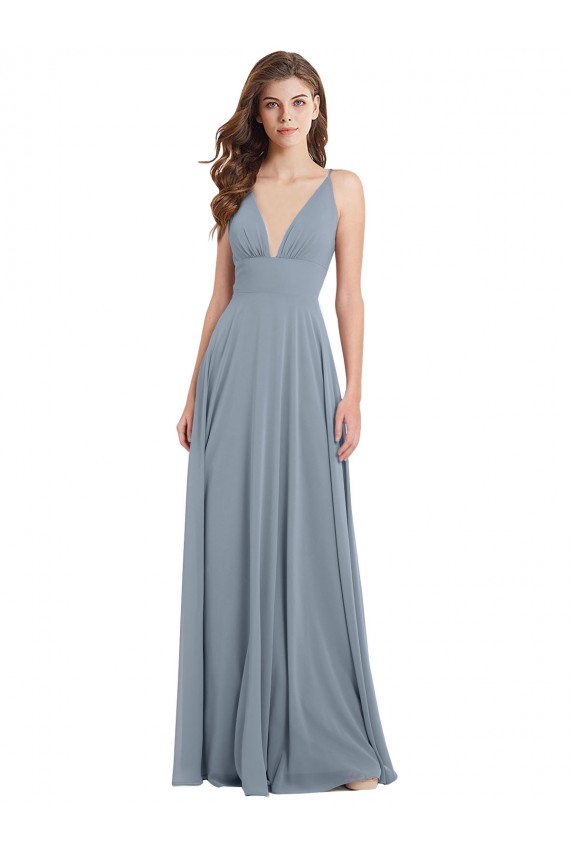Sleeveless V-Neck Chiffon Dusty Blue Long Bridesmaid Dress / Evening Gowns Adelaide