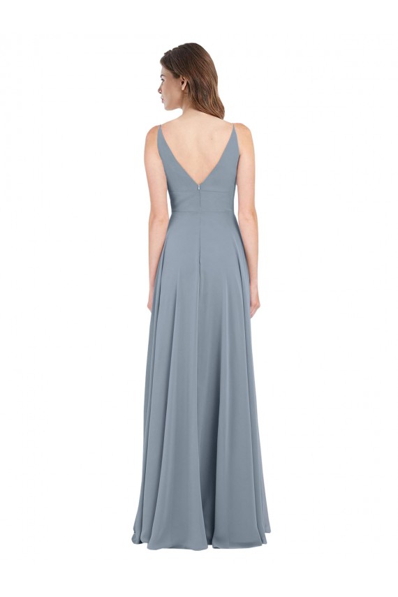 Sleeveless V-Neck Chiffon Dusty Blue Long Bridesmaid Dress / Evening Gowns Adelaide