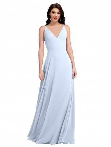 Sleeveless V-Neck Soft Chiffon Light Sky Blue Long Evening Dress / Bridesmaid Dress Adelaide