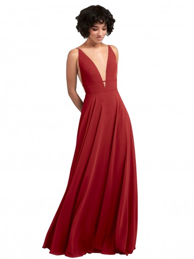 Sleeveless V-Neck Lxue Chiffon Red Long Bridesmaid Dress Adelaide