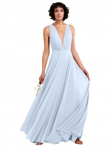 Sleeveless V-Neck Soft Chiffon Light Sky Blue Long Bridesmaid Dresses Adelaide