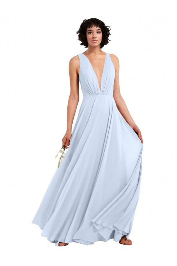 Sleeveless V-Neck Soft Chiffon Light Sky Blue Long Bridesmaid Dresses Adelaide