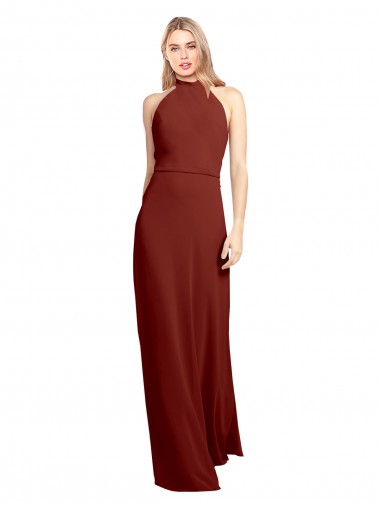 Sleeveless High Neck Soft Chiffon Burgundy A-Line Long Prom Dress / Bridesmaid Dress Adelaide