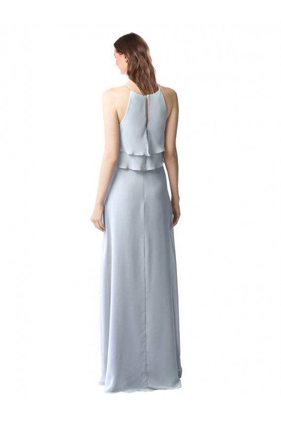 Sleeveless Halter Neck Soft Chiffon Light Sky Blue Long Bridesmaid Dresses Adelaide
