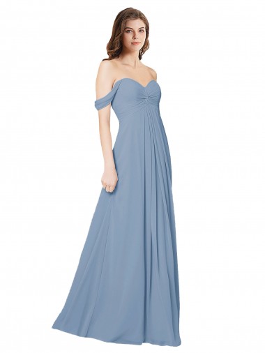 Sleeveless Sweetheart Chiffon Dusty Blue Long Wedding Party Dress Adelaide