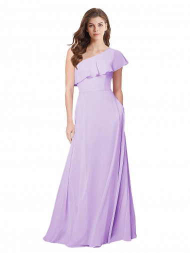 Sleeveless One Shoulder Soft Chiffon Lilac Long Bridesmaid Dress Adelaide