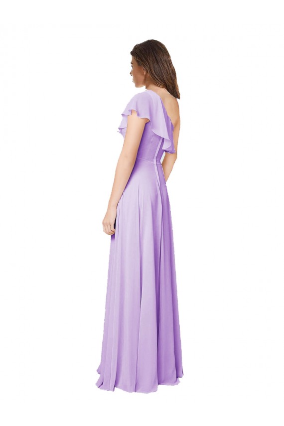 Sleeveless One Shoulder Soft Chiffon Lilac Long Bridesmaid Dress Adelaide