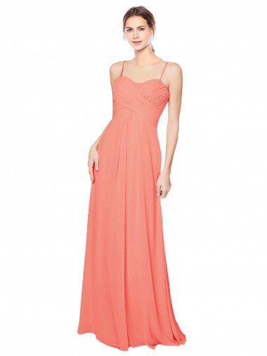 Sleeveless Sweetheart Soft Chiffon Coral Long Bridesmaid Dress Adelaide