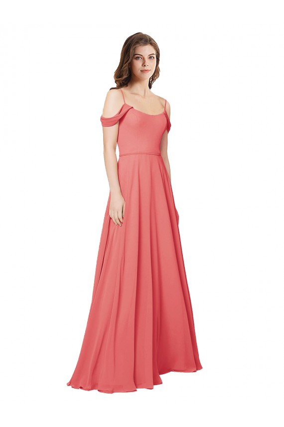 Sleeveless Off the Shoulder Soft Chiffon Desert Rose Long Bridesmaid Dress Adelaide