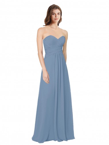 Sleeveless Sweetheart Chiffon Dusty Blue Long Bridesmaid Dress / Evening Gowns Adelaide