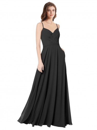 Sleeveless Sweetheart Chiffon Black A-Line Long Formal Dress / Bridesmaid Dress Adelaide