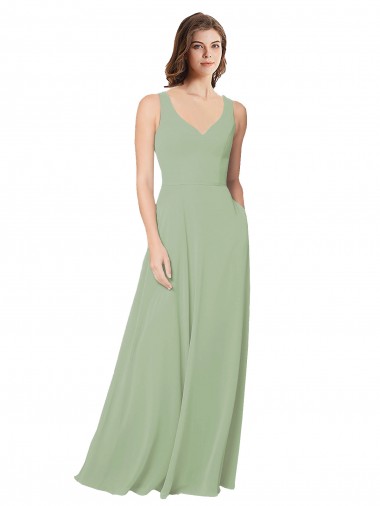 Sleeveless Sweetheart Soft Chiffon Smoke Green Long Formal Dress / Bridesmaid Dress Adelaide