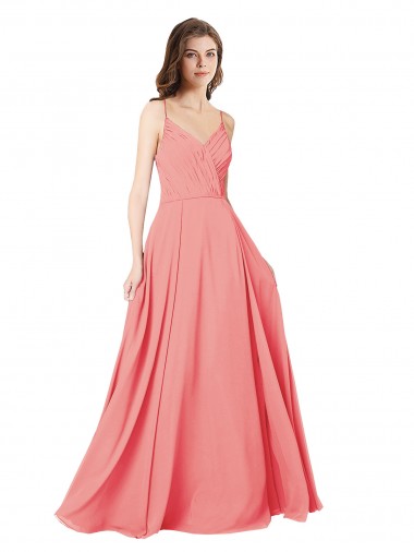 Sleeveless V-Neck Soft Chiffon Watermelon Long Bridesmaid Dress Adelaide