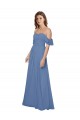 Flutter Sleeves Strapless Soft Chiffon Windsor Blue Long Bridesmaid Dress Adelaide