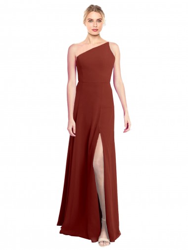 Sleeveless One Shoulder Soft Chiffon Burgundy Long Formal Dress / Bridesmaid Dress Adelaide