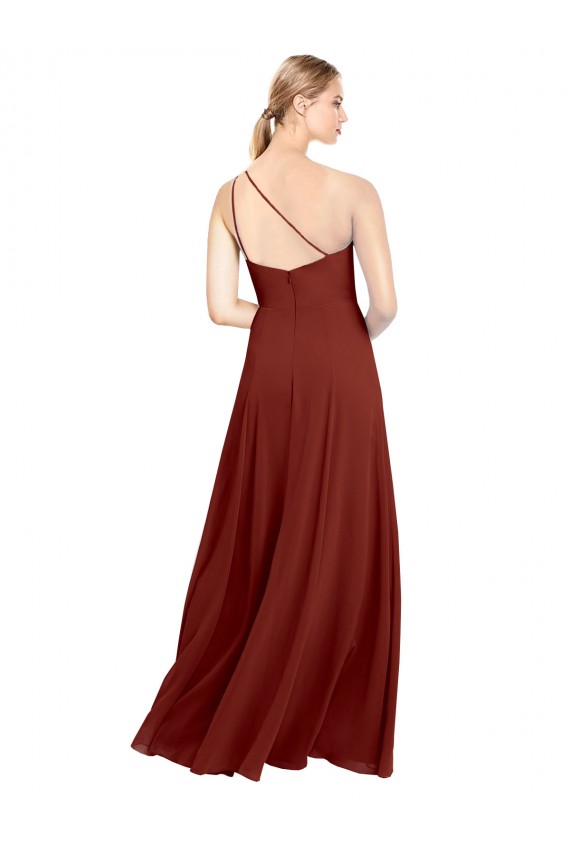Sleeveless One Shoulder Soft Chiffon Burgundy Long Formal Dress / Bridesmaid Dress Adelaide
