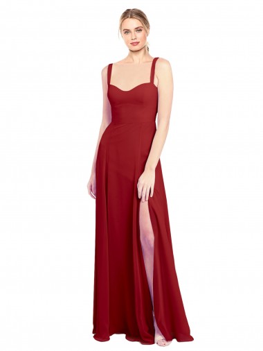 Sleeveless Sweetheart Soft Chiffon Red Long Bridesmaid Dress Adelaide