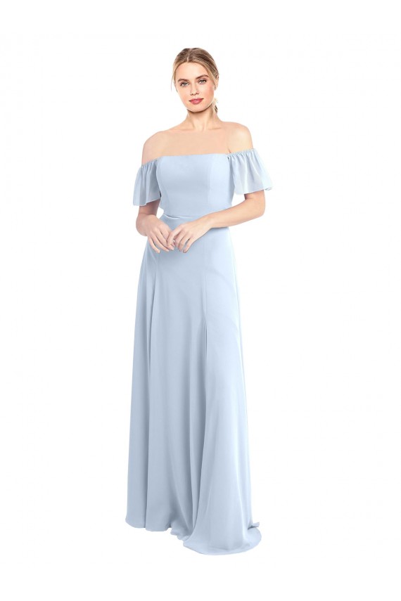 Flutter Sleeves Square Neck Soft Chiffon Light Sky Blue Long Formal Dress / Bridesmaid Dress Adelaide