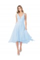 Sleeveless V-Neck Soft Chiffon Light Sky Blue Midi Length Bridesmaid Dress Adelaide
