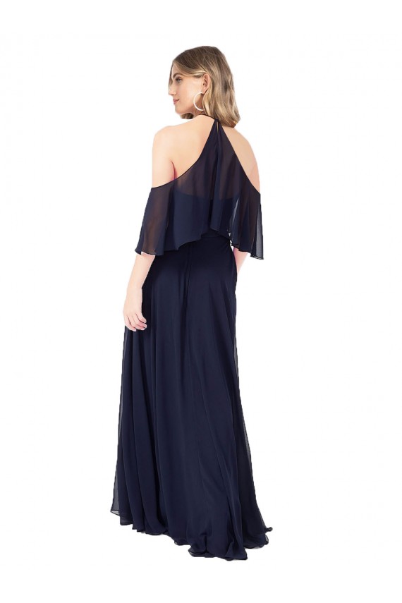 Flutter Sleeves High Neck Soft Chiffon Dark Navy Long Formal Dress / Bridesmaid Dress Adelaide